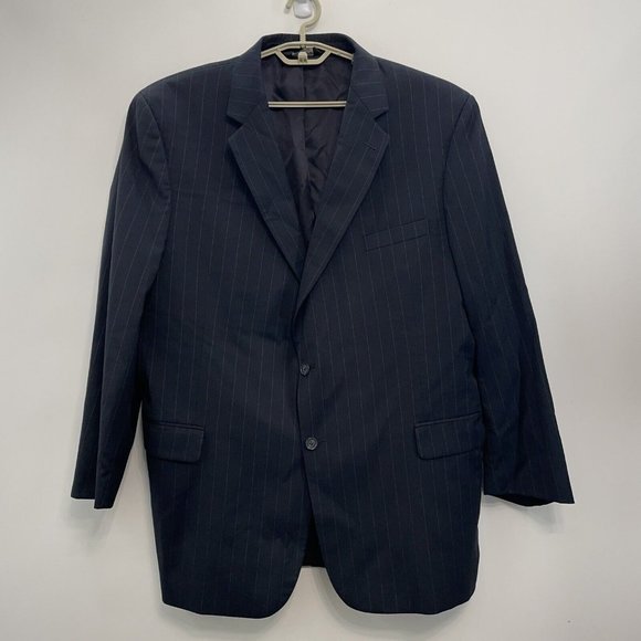 Jos A Bank Blazer Sport Coat Suit Jacket Gordon Wool Striped Black Mens 50L - Picture 2 of 12